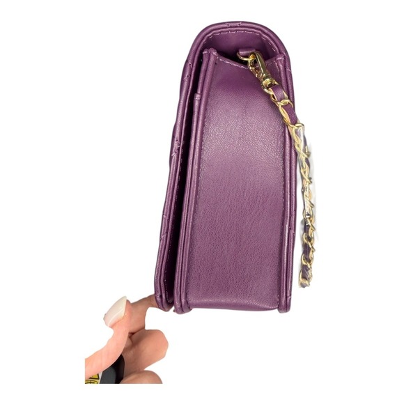 Badgley Mischka Plum Quilted Studded Flap Crossbody Bag | NWT | Gold Chain - Picture 5 of 8
